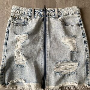 Distressed Denim Zip Skirt